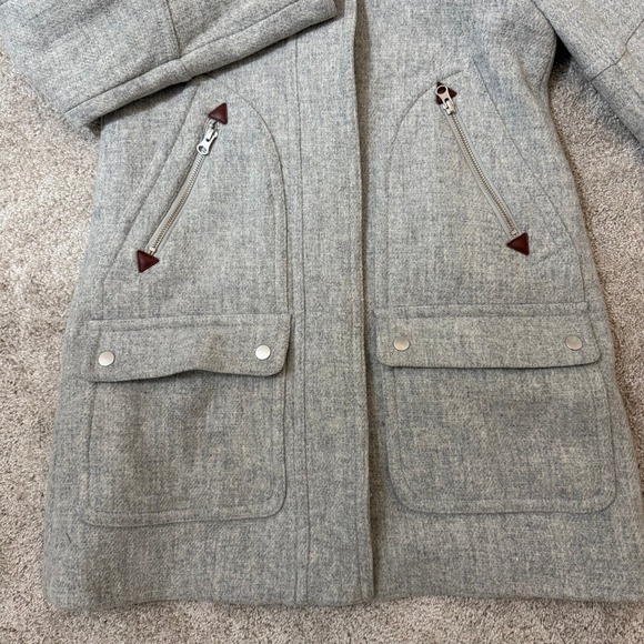 J.Crew Chateau Parka Italian Stadium-Cloth Wool Grey Faux Fur Hood Coat Size 0 - Picture 5 of 11